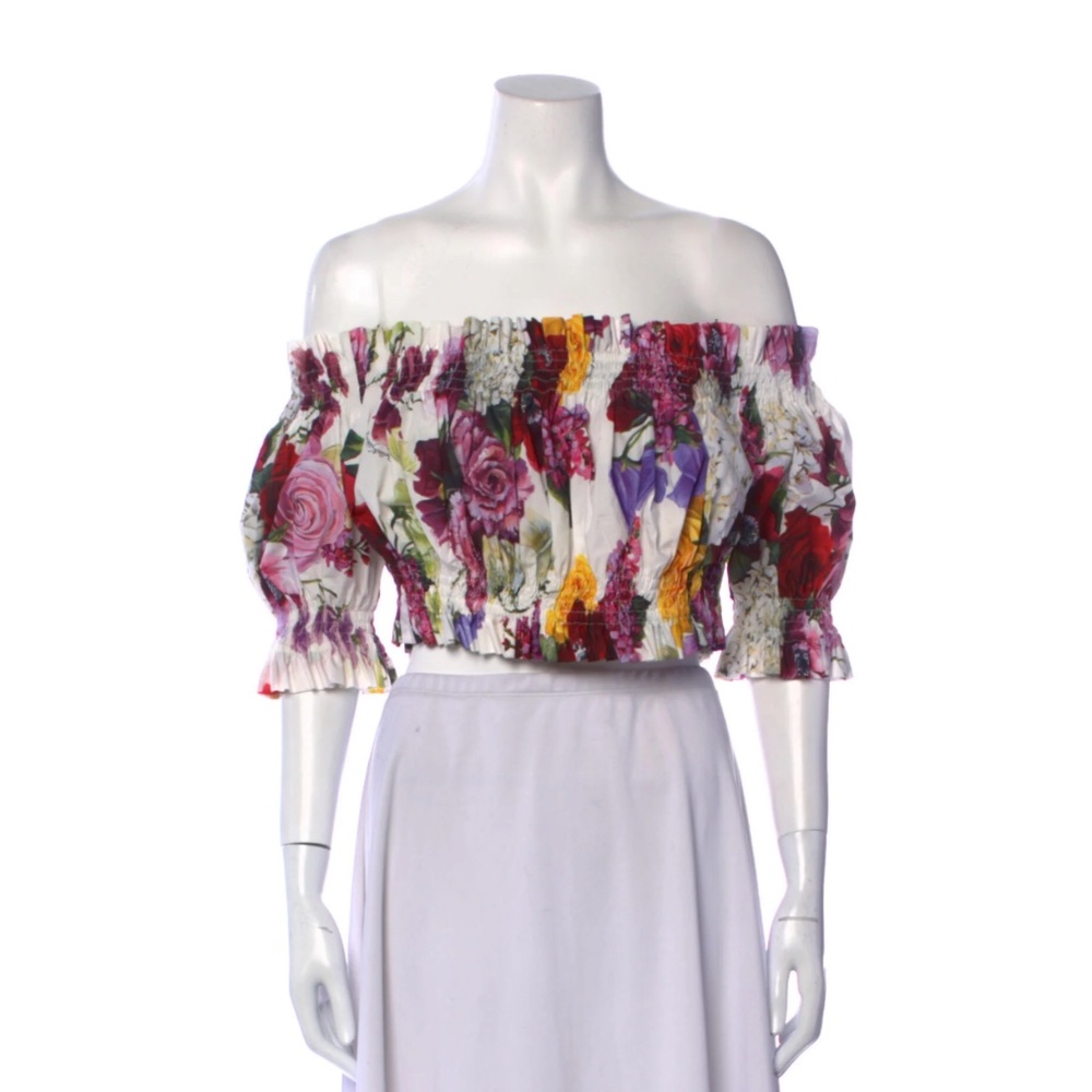 Dolce & Gabbana Floral Print Off-The-Shoulder Crop Top